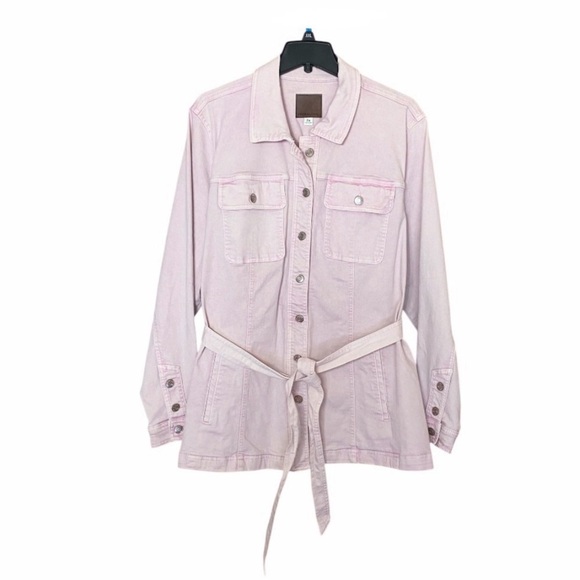 NWT Maurices Light Pink Belted Denim Trench Jacket Size 2X - Picture 6 of 13